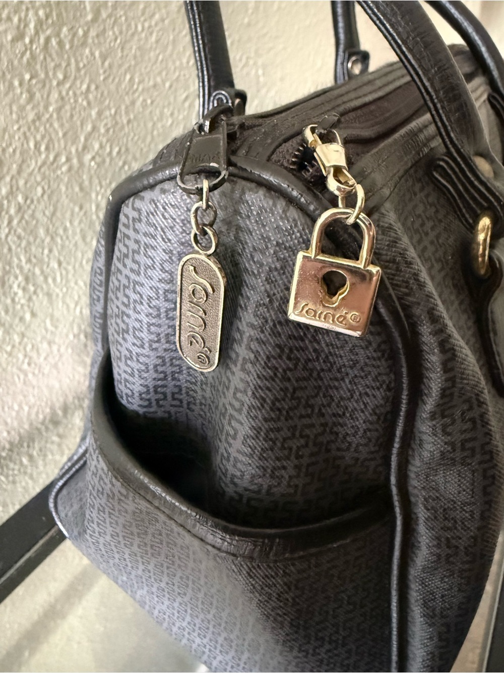 Sarne Black Gray Monogram Shoulder Bag Gold Hardware - Picture 5 of 7